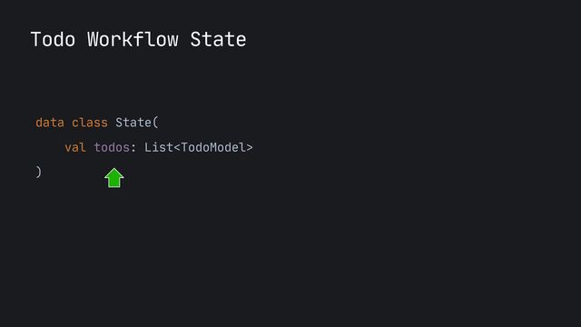 Todo Workflow State
data class State(

val todos: List

)

