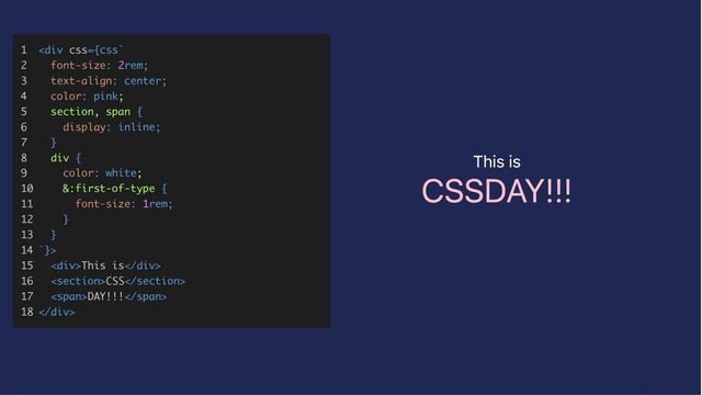 1
1



2
2



3
3



4
4



5
5



6
6



7
7



8
8



9
9



10
10



11
11



12
12



13
13



14
14



15
15



16
16



17
17



18
18



<
<div>
>



<
<div>
>This is
This is
</div>
>



<

>CSS
CSS

>



<
<span>
>DAY!!!
DAY!!!
</span>
>




</div>
>
This is
CSSDAY!!!
