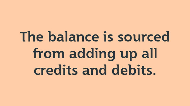 The balance is sourced
from adding up all
credits and debits.
