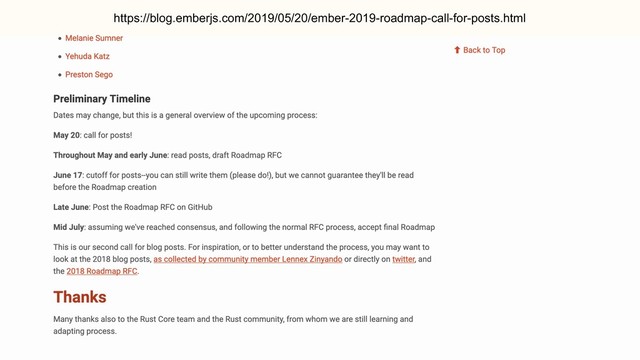 https://blog.emberjs.com/2019/05/20/ember-2019-roadmap-call-for-posts.html
