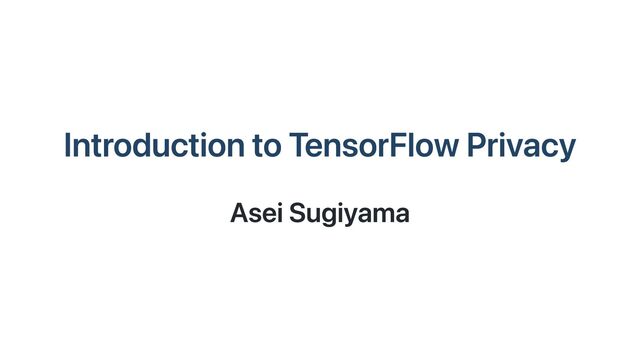 Introduction to TensorFlow Privacy
Asei Sugiyama
