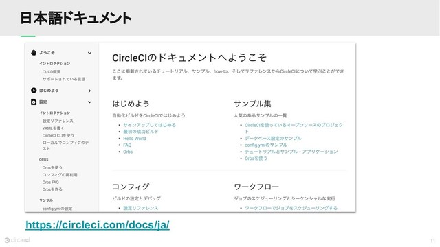 11
日本語ドキュメント
https://circleci.com/docs/ja/

