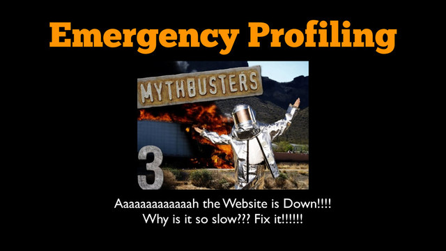 Emergency Profiling
Aaaaaaaaaaaaah the Website is Down!!!!	

Why is it so slow??? Fix it!!!!!!
