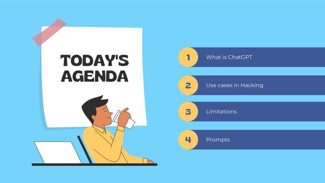 TODAY'S
AGENDA
What is ChatGPT
1
Use cases in Hacking
2
Limitations
3
Prompts
4
