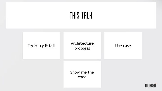 This talk
Try & try & fail
Architecture
proposal
Use case
Show me the
code
