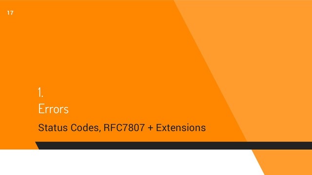 1.
Errors
Status Codes, RFC7807 + Extensions
17
