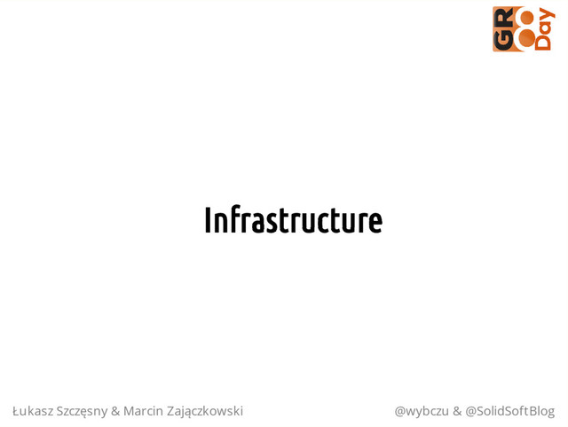 Infrastructure
Łukasz Szczęsny & Marcin Zajączkowski @wybczu & @SolidSoftBlog
