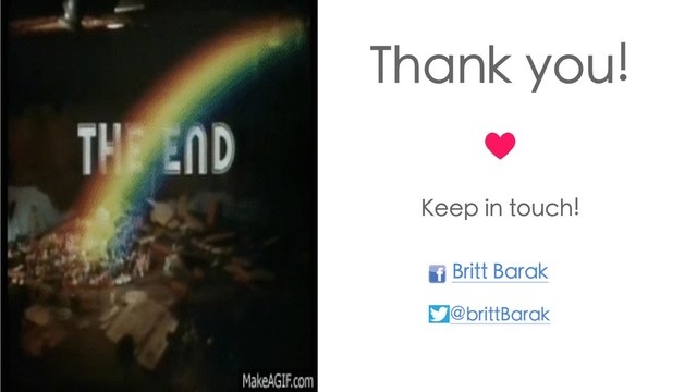 Thank you!
Keep in touch!
Britt Barak
@brittBarak
