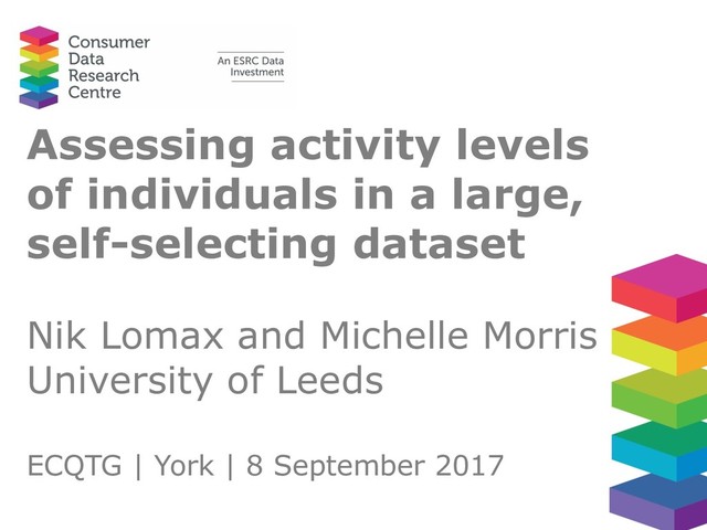 Assessing activity levels
of individuals in a large,
self-selecting dataset
Nik Lomax and Michelle Morris
University of Leeds
ECQTG | York | 8 September 2017

