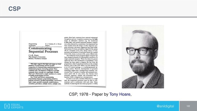 @anildigital
CSP
122
CSP, 1978 - Paper by Tony Hoare,
