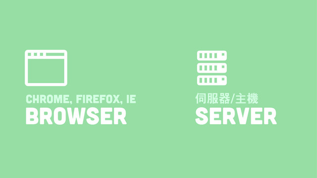 SERVER
ᑽᏘ࿣ᫌ࿸
BROWSER
Chrome, Firefox, IE
 
