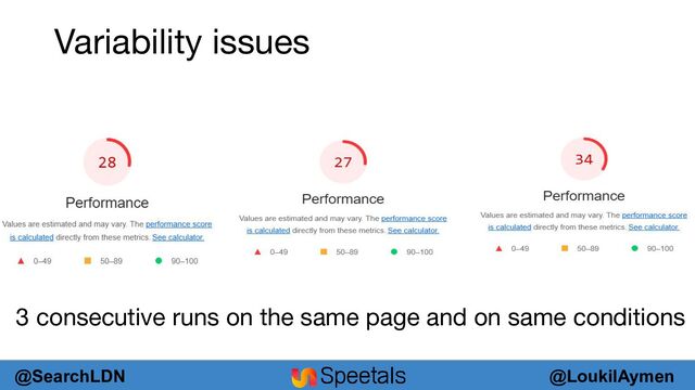 @LoukilAymen
@SearchLDN
Variability issues
3 consecutive runs on the same page and on same conditions
