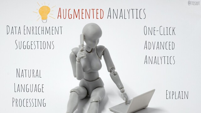 Augmented Analytics
Data Enrichment
Suggestions
Explain
One-Click
Advanced
Analytics
Natural
Language
Processing
@Ftisiot
