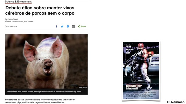 Debate ético sobre manter vivos
cérebros de porcos sem o corpo
R. Nemmen

