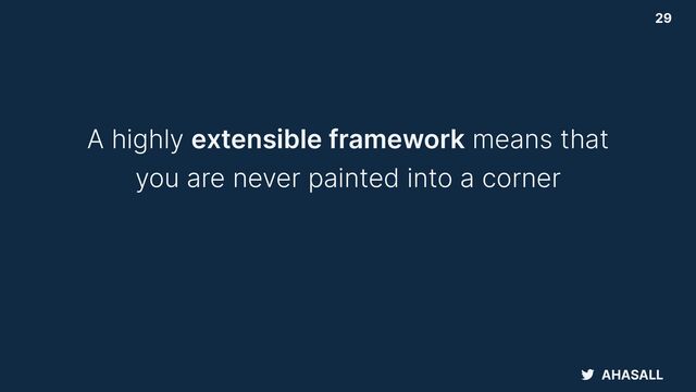 AHASALL
29
A highly extensible framework means that


you are never painted into a corner
