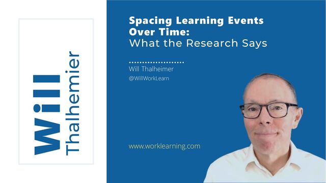 Will
Thalhemier
Spacing Learning Events
Over Time:
What the Research Says
Will Thalheimer
@WillWorkLearn
www.worklearning.com
