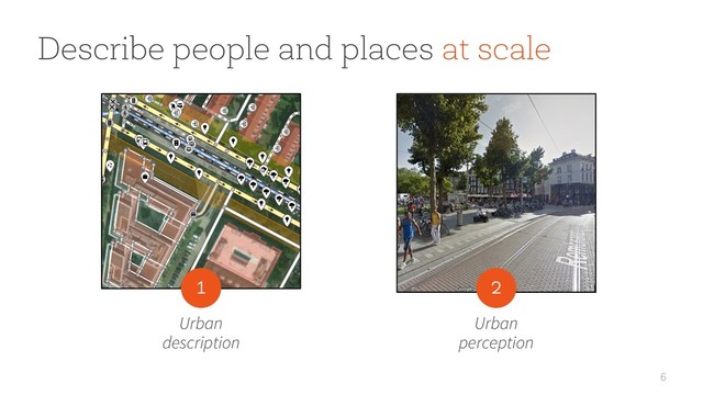 6
Describe people and places at scale
Urban
description
1
Urban
perception
2
