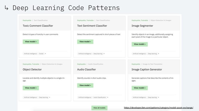 ↳ Deep Learning Code Patterns
https://developer.ibm.com/patterns/category/model-asset-exchange/
