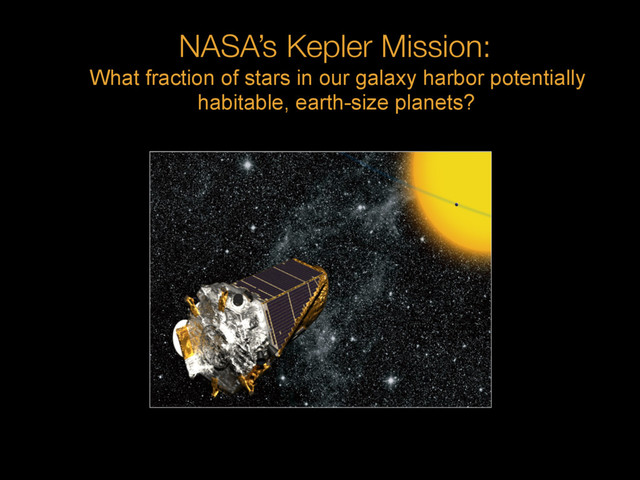 NASA’s Kepler Mission:
What fraction of stars in our galaxy harbor potentially
habitable, earth-size planets?

