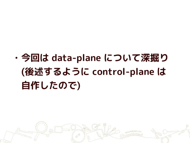 • 今回は data-plane について深掘り
(後述するように control-plane は
自作したので)
