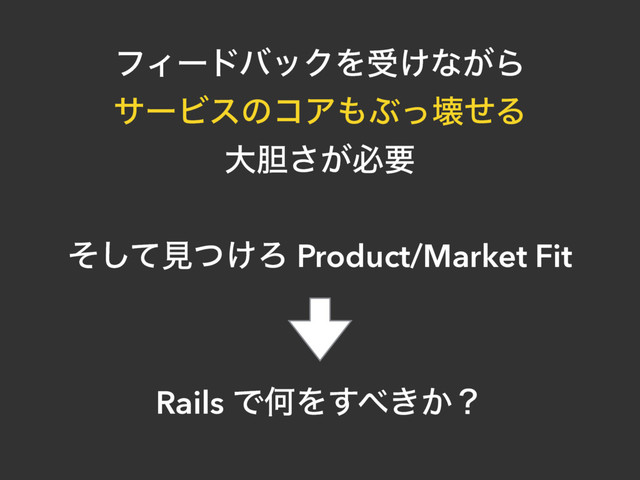 ϑΟʔυόοΫΛड͚ͳ͕Β
αʔϏεͷίΞ΋ͿͬյͤΔ
େ୾͕͞ඞཁ
ͦͯ͠ݟ͚ͭΖ Product/Market Fit
Rails ͰԿΛ͢΂͖͔ʁ
