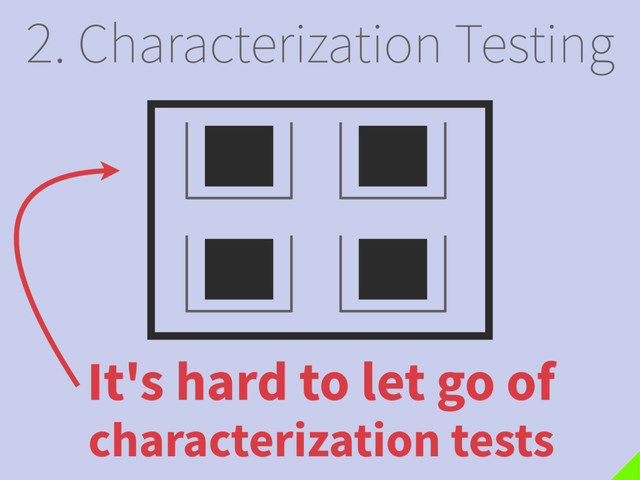 2. Characterization Testing
It's hard to let go of
characterization tests
