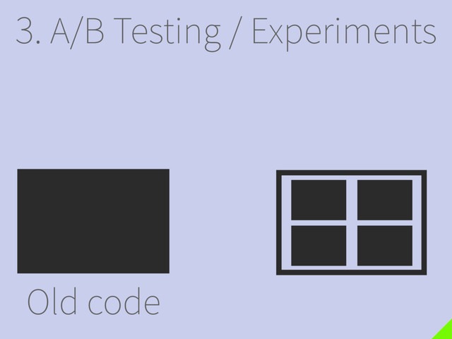 3. A/B Testing / Experiments
Old code
