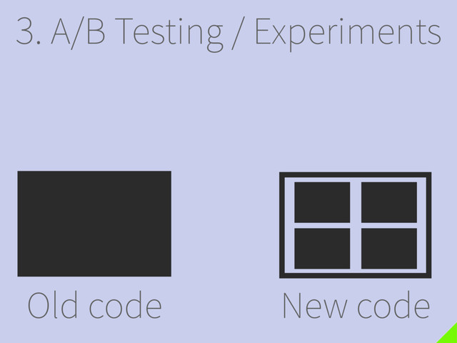 3. A/B Testing / Experiments
Old code New code
