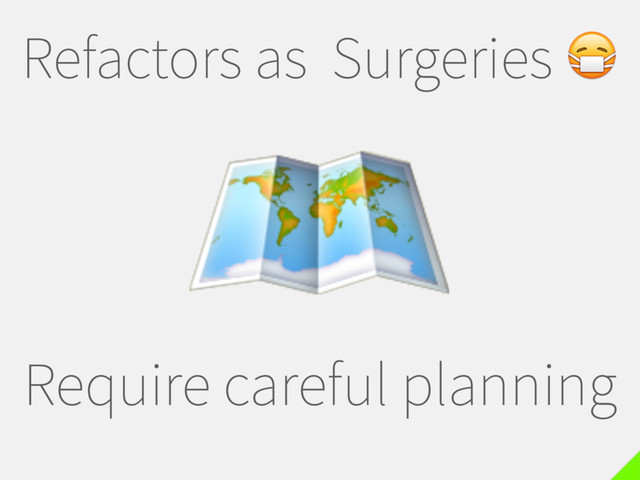 Refactors as Surgeries 
Require careful planning

