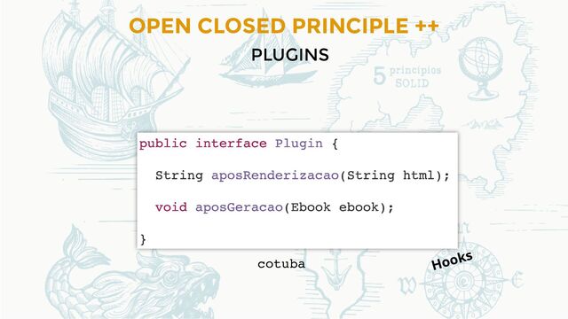 OPEN CLOSED PRINCIPLE ++
PLUGINS
cotuba Hooks
