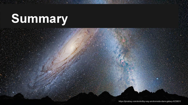 Summary
https://pixabay.com/en/milky-way-andromeda-stars-galaxy-923801/
