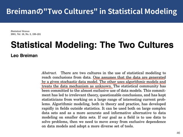 Breiman "Two Cultures" in Statistical Modeling
!46
