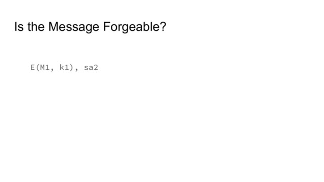 Is the Message Forgeable?
E(M1, k1), sa2

