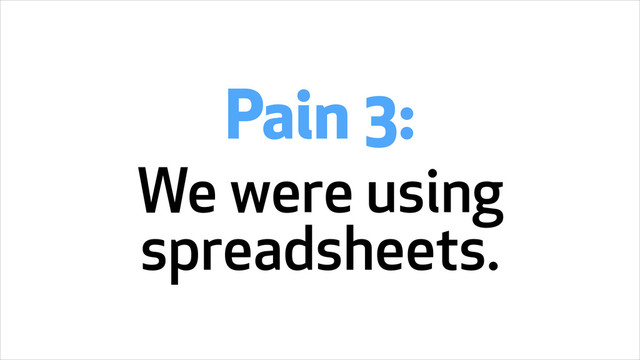 Pain 3:
We were using
spreadsheets.
