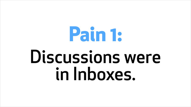 Pain 1:
Discussions were
in Inboxes.
