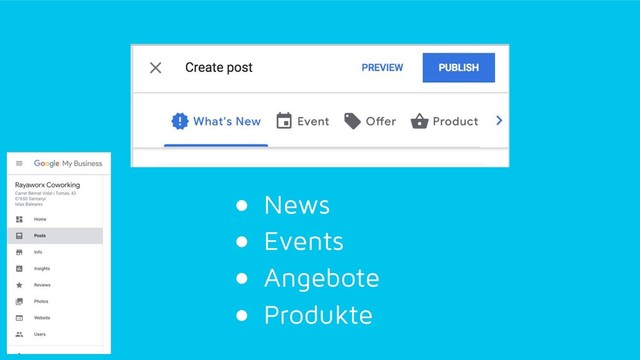 ●  News
●  Events
●  Angebote
●  Produkte
