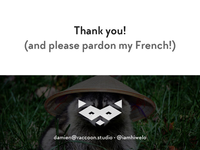 Thank you! 
(and please pardon my French!)
damien@raccoon.studio • @iamhiwelo
