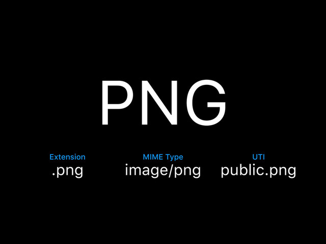PNG
image/png
.png public.png
Extension MIME Type UTI
