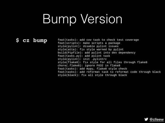 @clleew
Bump Version
$ cz bump
