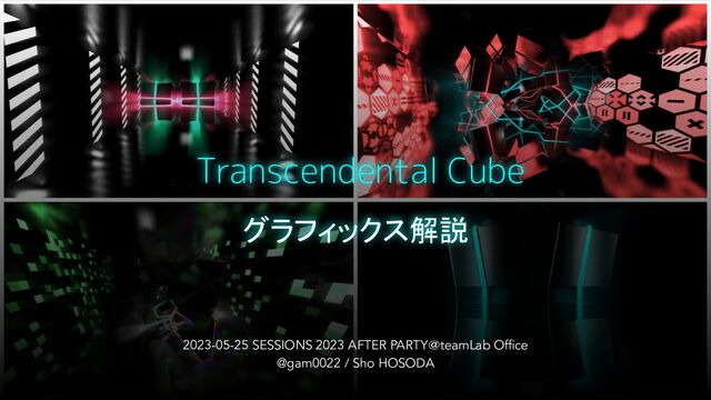 Transcendental Cube
グラフィックス解説 
2023-05-25 SESSIONS 2023 AFTER PARTY＠teamLab Ofﬁce
@gam0022 / Sho HOSODA
