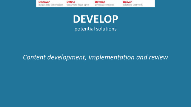 DEVELOP
potential solutions
Content development, implementation and review
