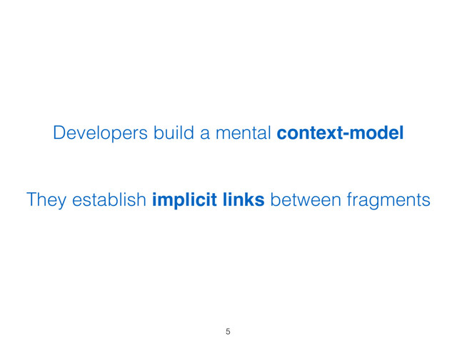 Developers build a mental context-model 
 
They establish implicit links between fragments
5
