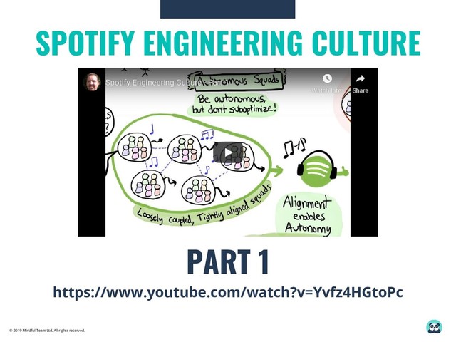 © 2019 Mindful Team Ltd. All rights reserved.
SPOTIFY ENGINEERING CULTURE
PART 1
https://www.youtube.com/watch?v=Yvfz4HGtoPc
