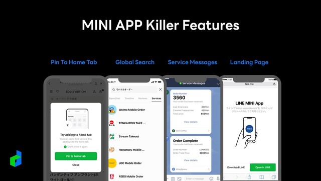 Landing Page
Service Messages
Pin To Home Tab
MINI APP Killer Features
Global Search
