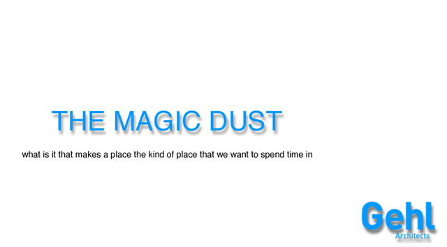 THE MAGIC DUST
what is it that makes a place the kind of place that we want to spend time in
