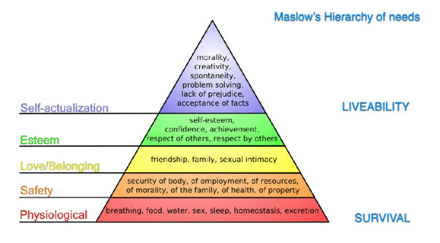 Maslow’s Hierarchy of needs
SURVIVAL
LIVEABILITY
