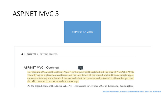 ASP.NET MVC 5
CTP was on 2007
http://www.wrox.com/WileyCDA/WroxTitle/Professional-ASP-NET-MVC-3.productCd-1118076583.html
