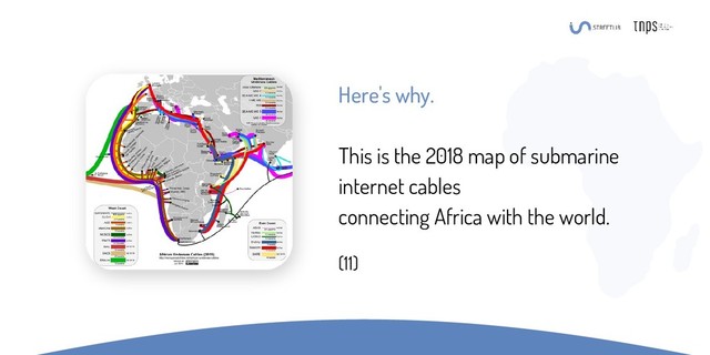 Here's why.
This is the 2018 map of submarine
internet cables
connecting Africa with the world.
(11)
