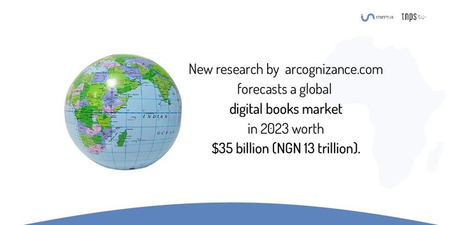 New research by arcognizance.com
forecasts a global
digital books market
in 2023 worth
$35 billion (NGN 13 trillion).
