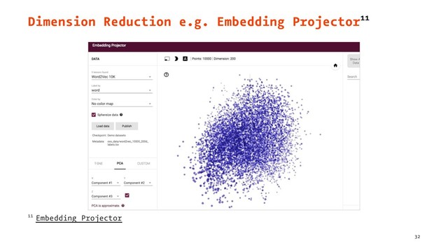 Dimension Reduction e.g. Embedding Projector11
11 Embedding Projector
32
